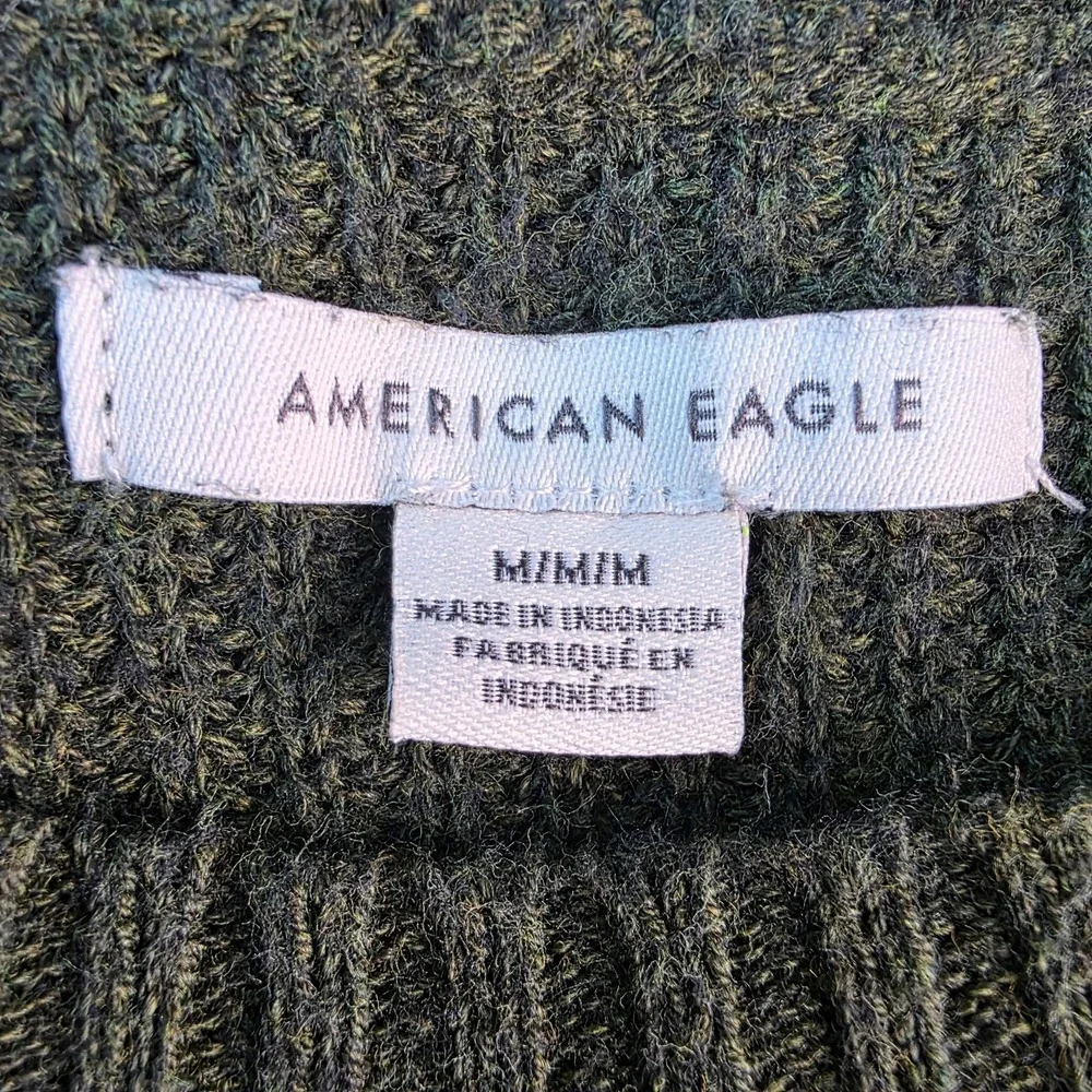American‎ Eagle Sweater Men's M Green Gray Yellow Stripe Crew Neck Knit Pullover